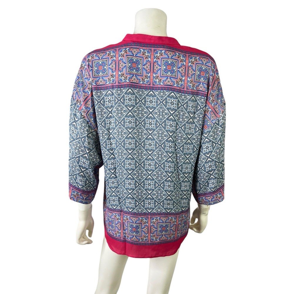 Zara Basic Blouse Tunic Top Pink Blue Batik Oversized Boxy Polyester Size S - Picture 2 of 11